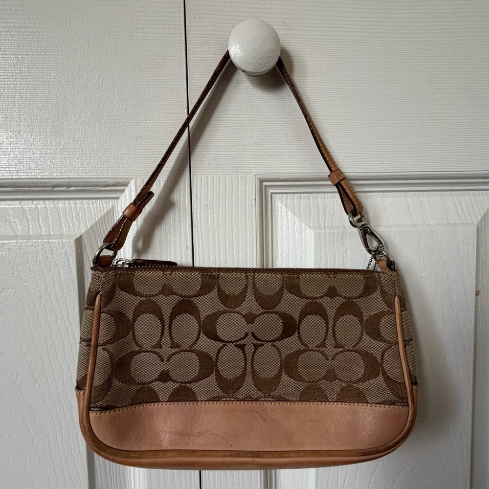 Vintage Coach Signature Demi mini Pouch Hand Bag Canvas Leather Beige 6094 - Picture 2 of 7